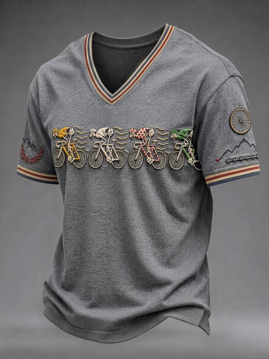 T-shirt col en V pour homme, modèle vélo de skeleton