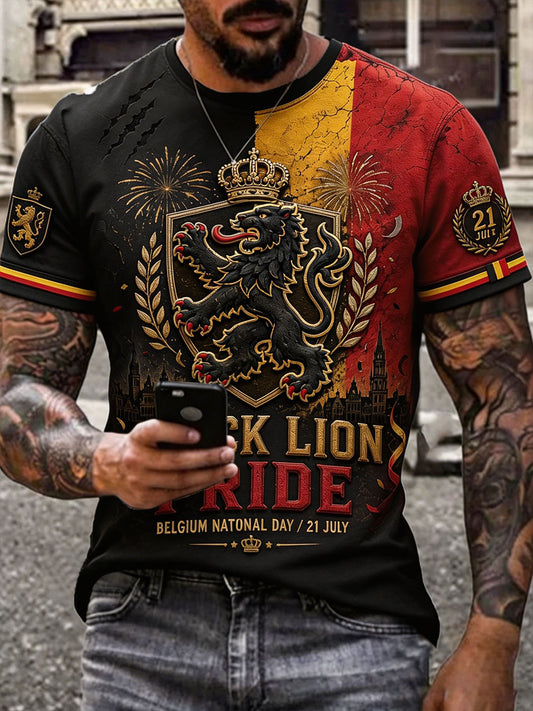 T-shirt imprimé pour la fête nationale belge du 21 juillet, modèle homme