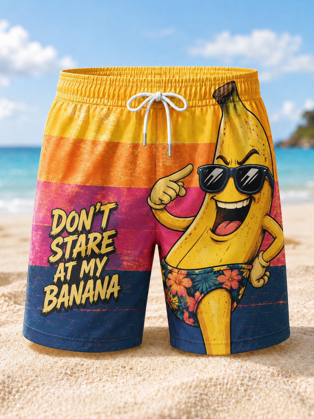 Short de plage imprimé pour homme «N’observez pas ma banane»