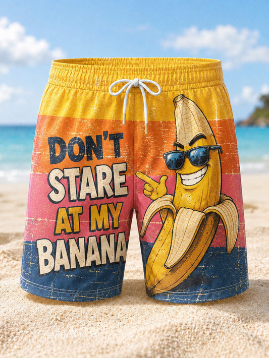 Short de plage imprimé pour homme «N’observez pas ma banane»