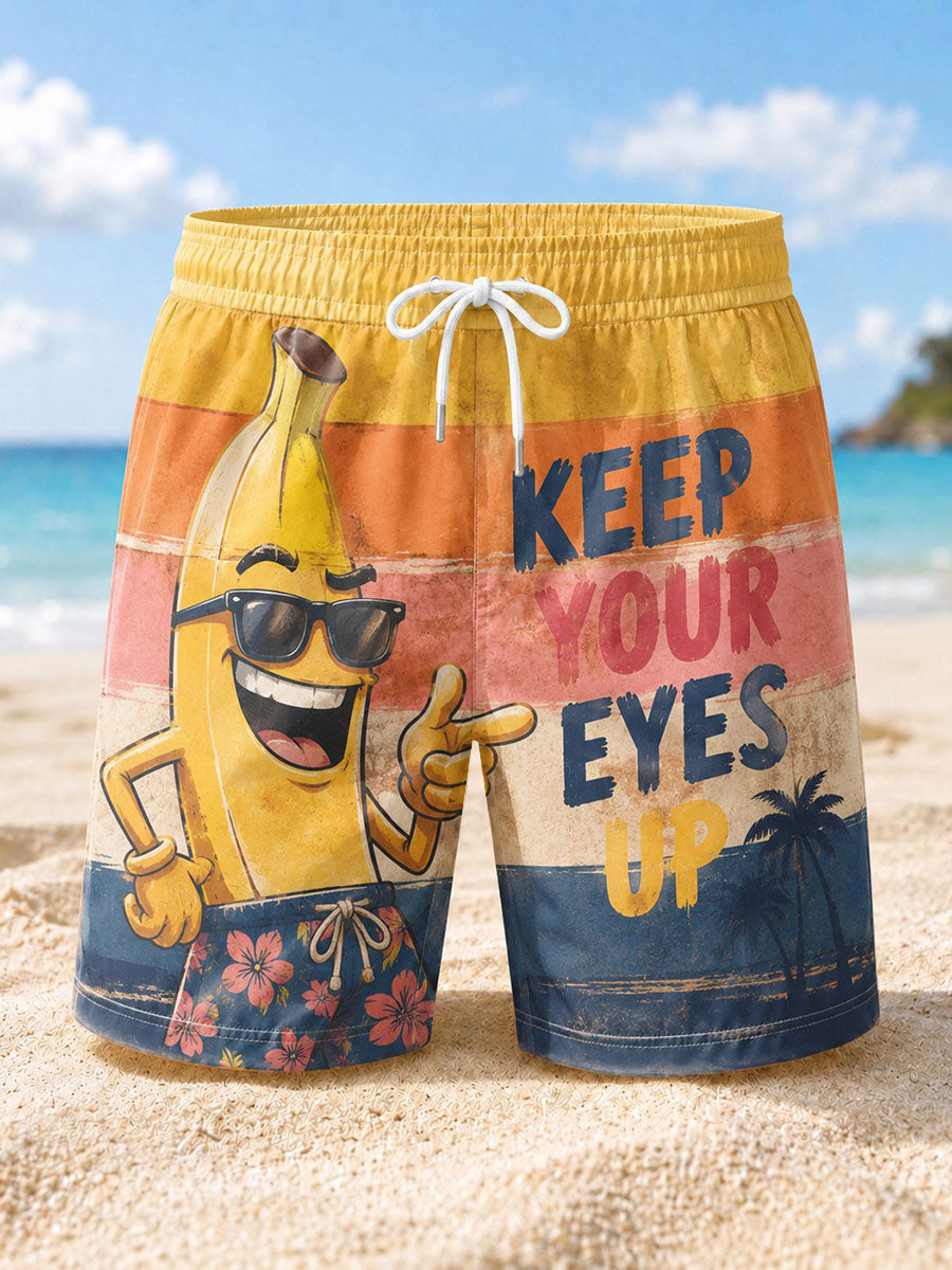 Short de plage imprimé KEEP YOUR EYES UP pour homme