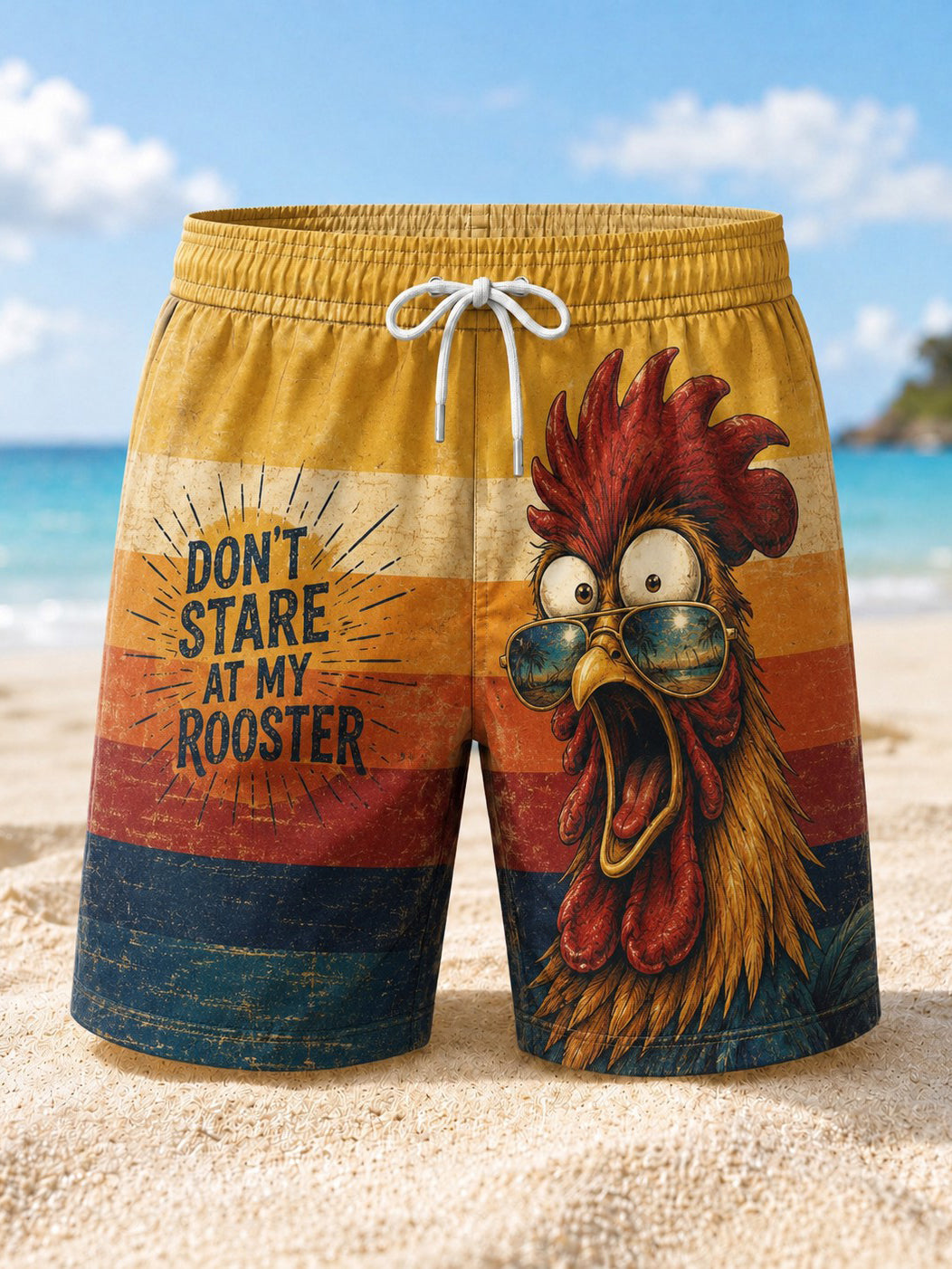 Shorts de plage pour hommes avec impression «Ne fixez pas mon coq»
