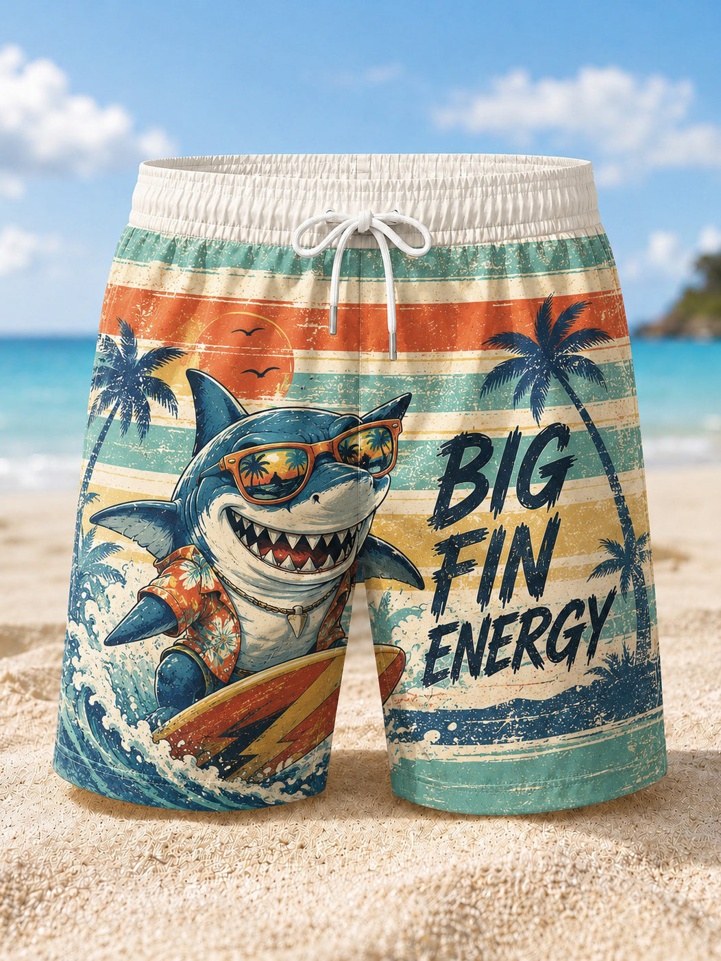 Short de plage imprimé BIG FIN ENERGY pour homme