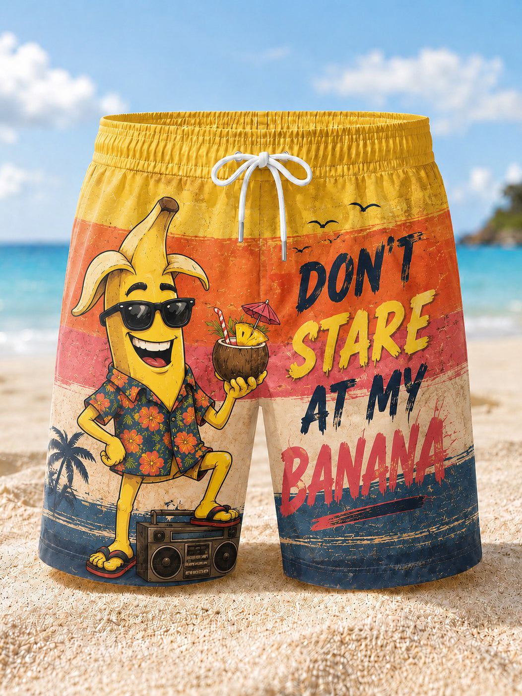 Short de plage imprimé DON'T STARE AT MY BANANA pour homme