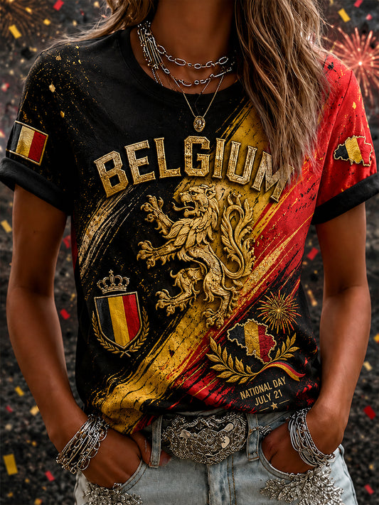 Affiche artistique rétro de célébration de la Fête nationale belge, t‑shirt décontracté pour l’extérieur