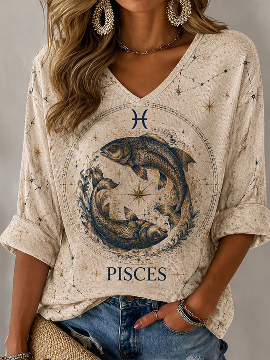 T-shirt décontracté de style rétro sur le thème des Poissons pour femmes