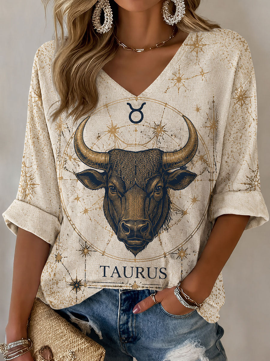 T-shirt décontracté de style rétro Horoscope Taurus pour femmes