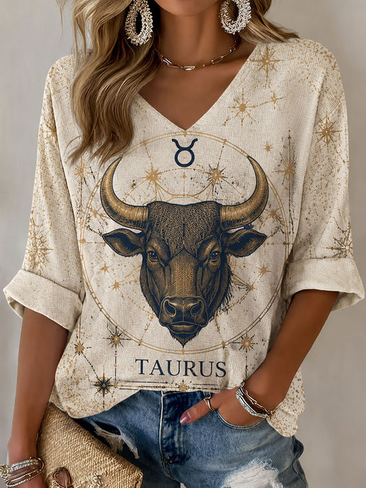 T-shirt décontracté de style rétro Horoscope Taurus pour femmes