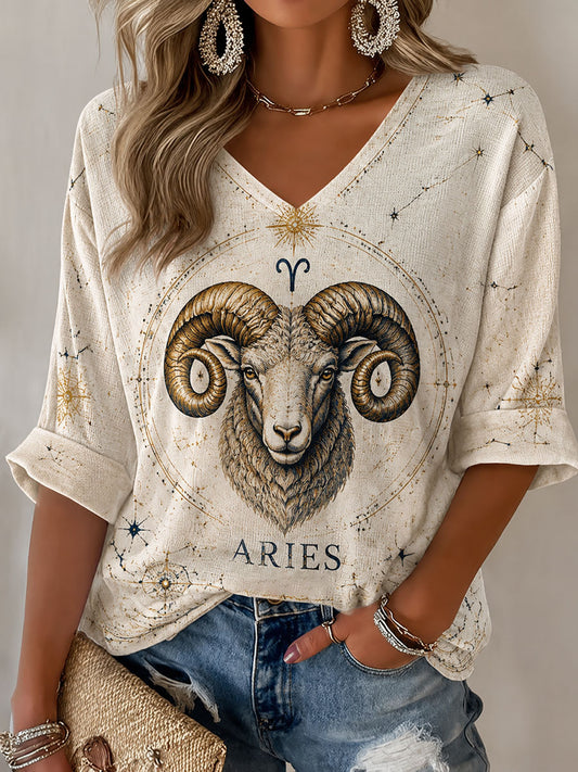 T-shirt décontracté Bélier pour femme sur le thème de l'horoscope rétro