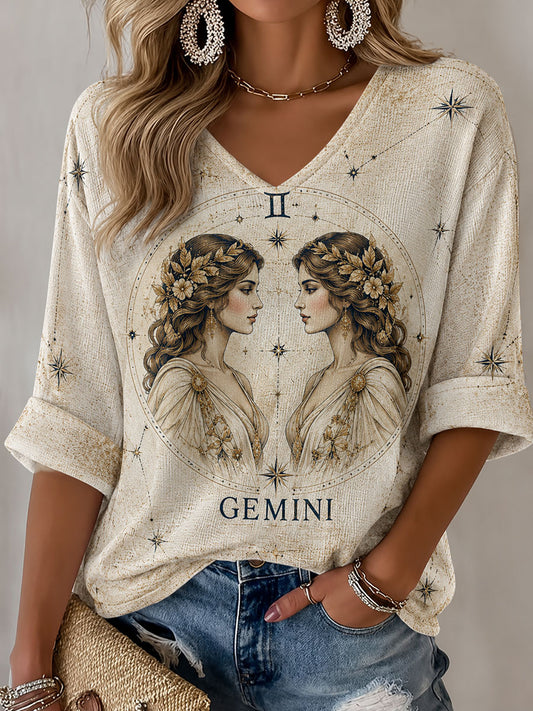 T-shirt décontracté de style rétro sur le thème Horoscope Gémeaux Femme