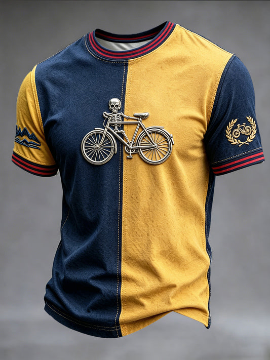 Rétro Français Cyclisme 3D Patchwork Imprimer T-shirt décontracté pour hommes