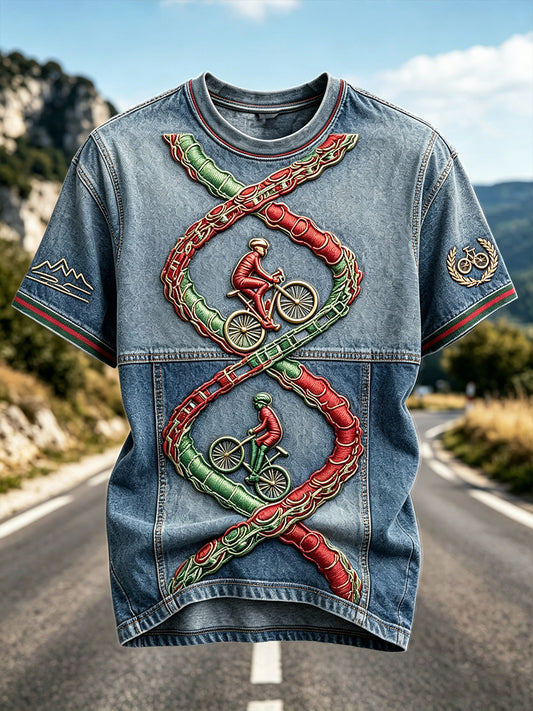 T-shirt Décontracté à Imprimé Patchwork Tour de France 3D pour Hommes