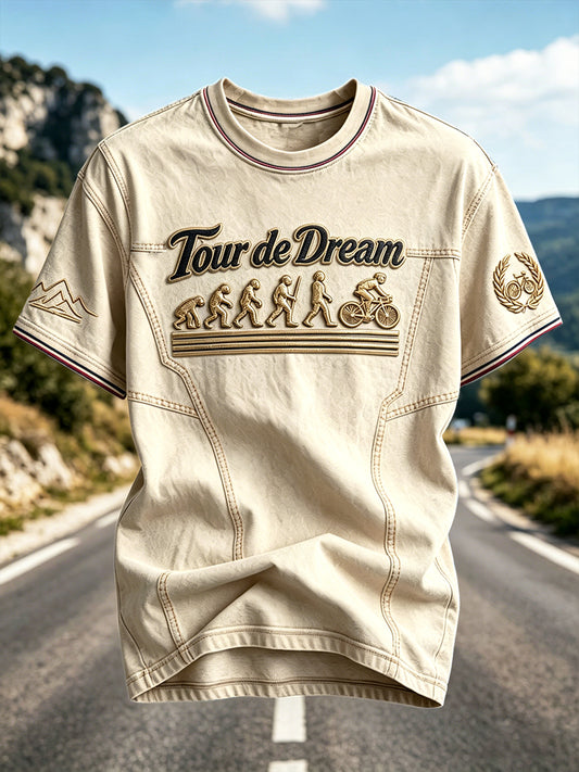 T-shirt décontracté à imprimé patchwork Tour de rêve français pour homme