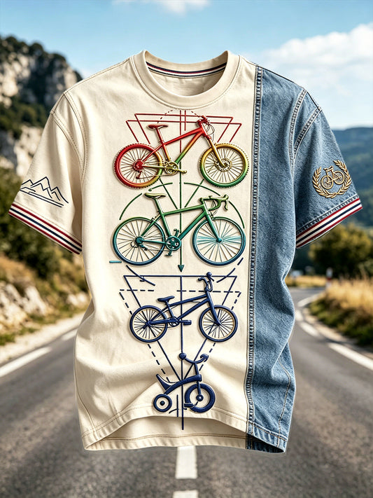 T-shirt décontracté à imprimé patchwork 3D de cyclisme français pour hommes