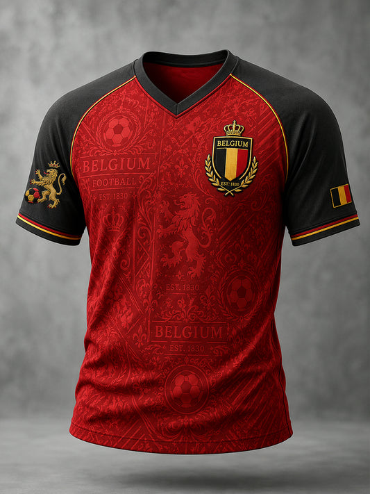 T-shirt à manches courtes et col en V pour hommes, imprimé sur le thème du football