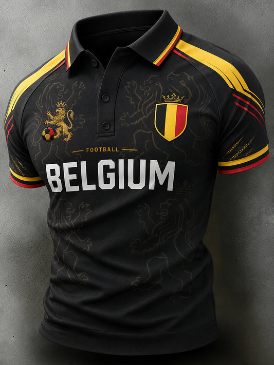 Polo à manches courtes et manches raglan, imprimé sur le thème du football masculin
