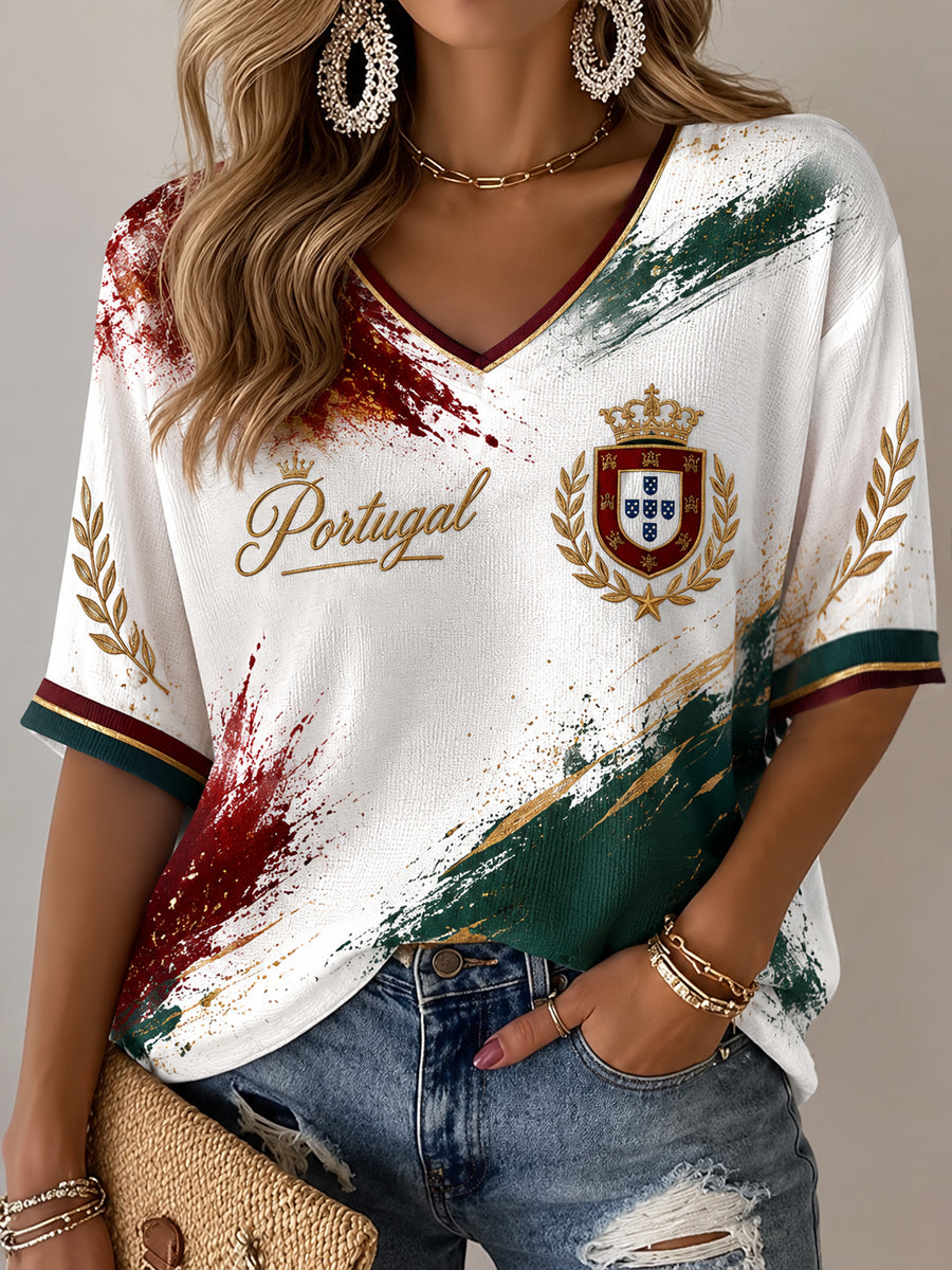 T-shirt décontracté à imprimé football portugais pour femmes
