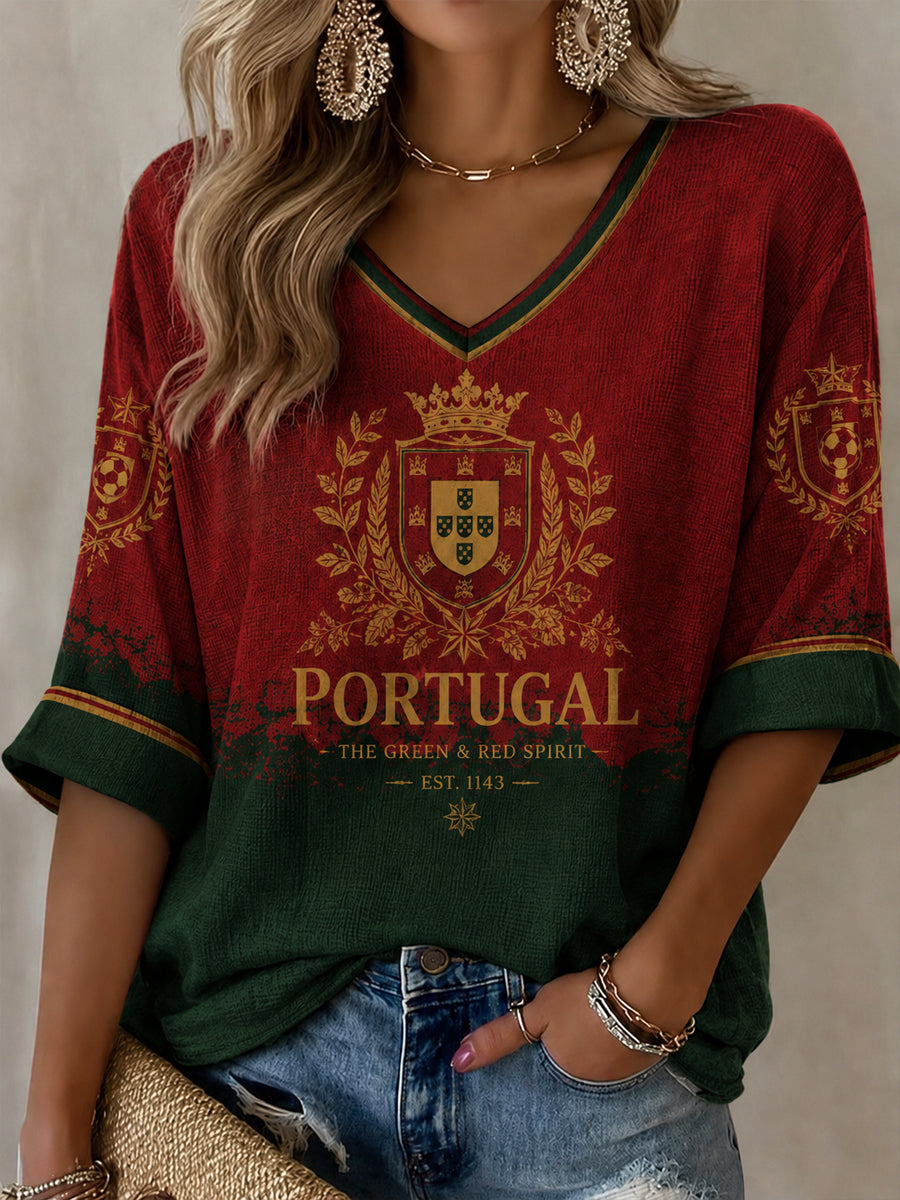T-shirt décontracté à imprimé football portugais pour femmes
