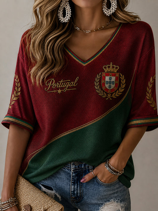 T-shirt décontracté à imprimé football portugais pour femmes