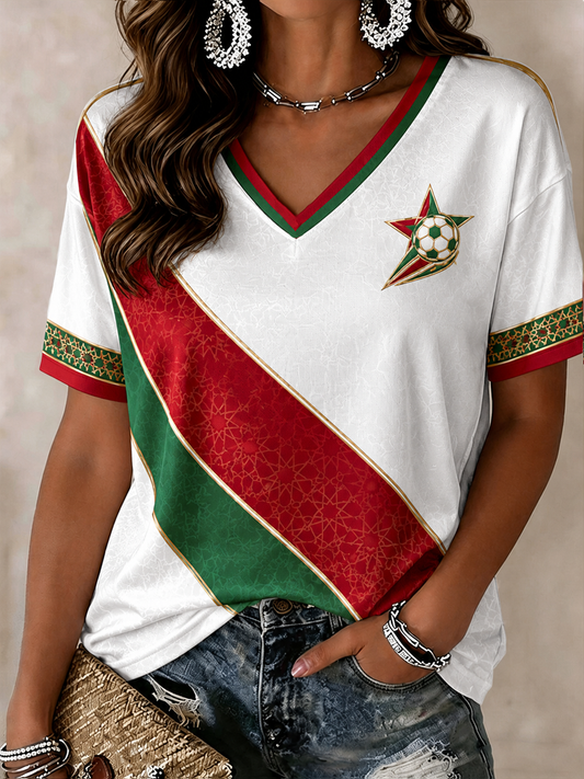 T-shirt à manches courtes imprimé pour femme, motif Maroc