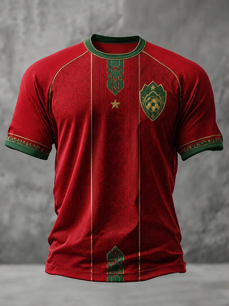 T-shirt à manches courtes pour homme Maroc Football Printed