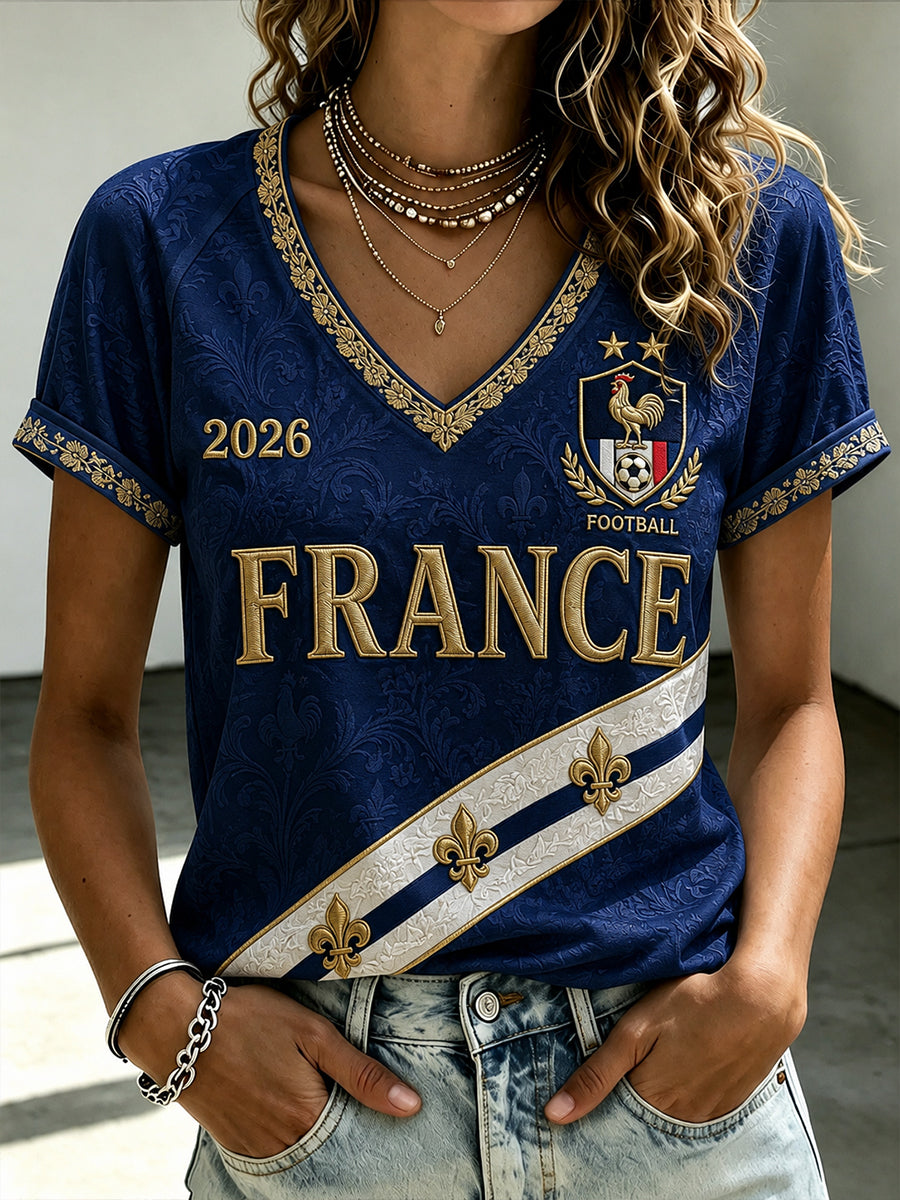 T-shirt col V France Football pour femme