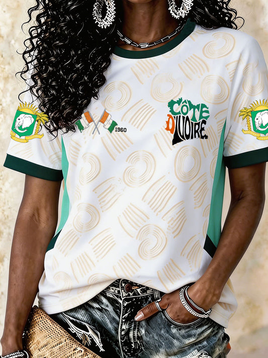 T-shirt imprimé pour les amoureuses du football ivoirien, couleur ivoire