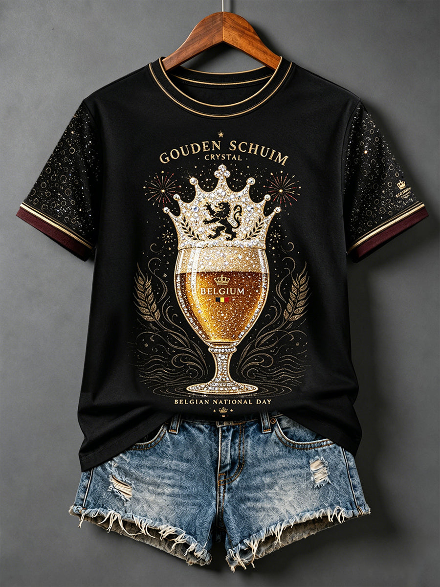 T-shirt imprimé d’art aux couleurs de la Belgique pour la fête nationale, modèle femme