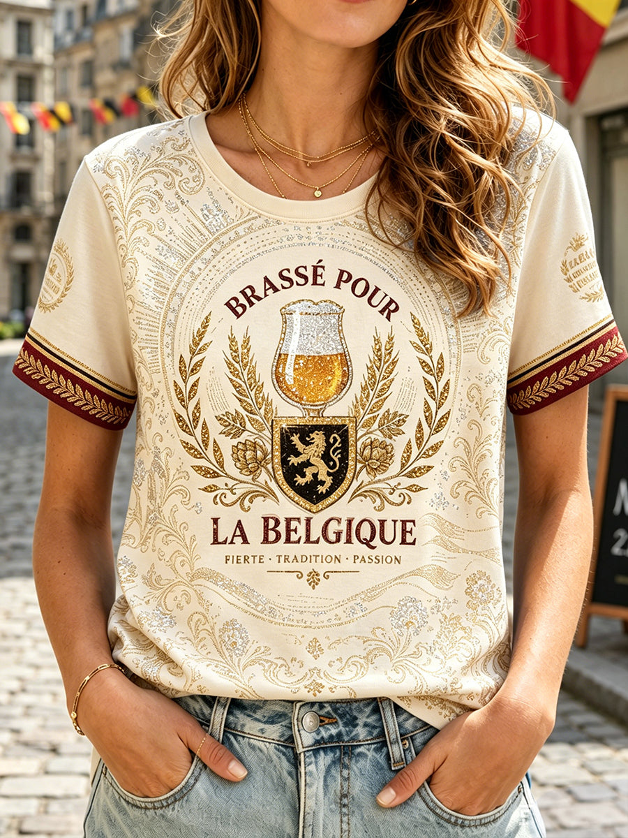 T-shirt imprimé d’art aux couleurs de la Belgique pour la fête nationale, modèle femme