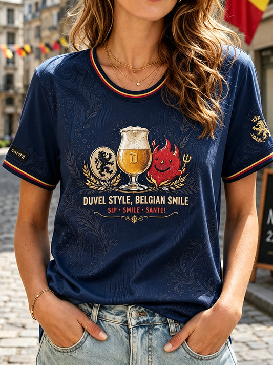 T-shirt imprimé d’art aux couleurs de la Belgique pour la fête nationale, modèle femme