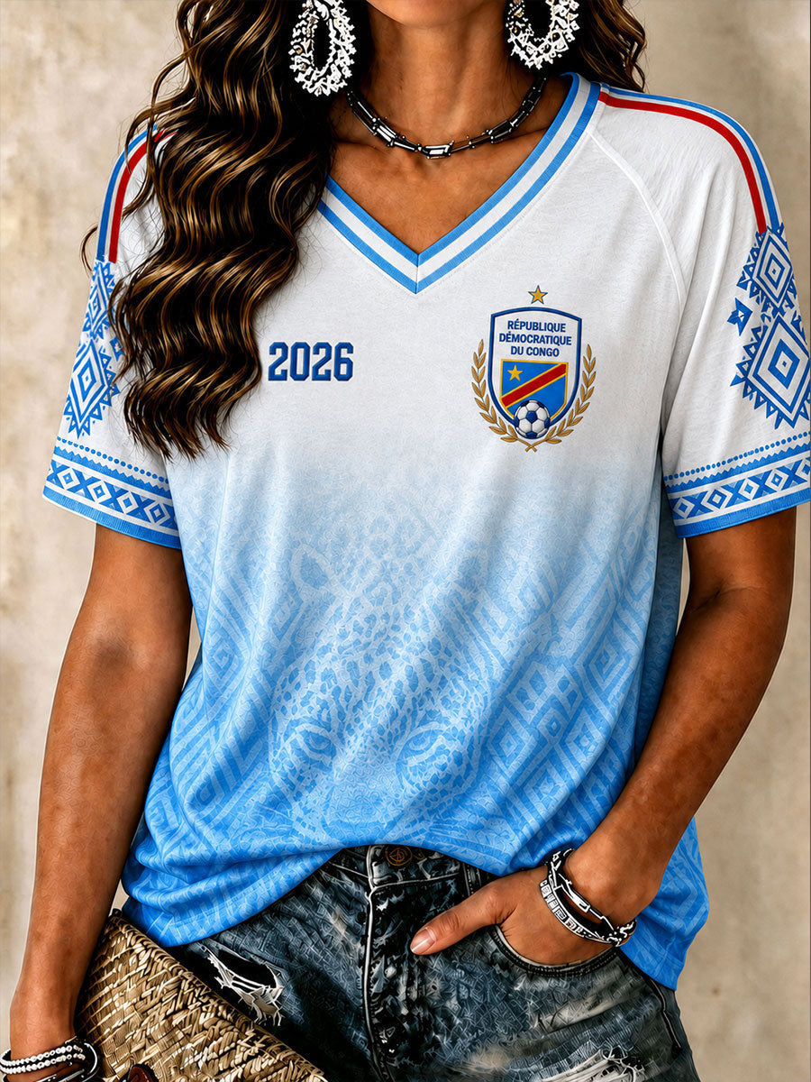 T-shirts à col en V de football pour femmes, République démocratique du Congo 2026
