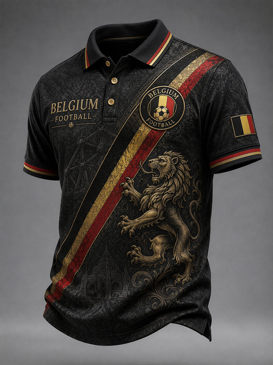 T-shirt polo décontracté avec impression d’art fan de football belge rétro