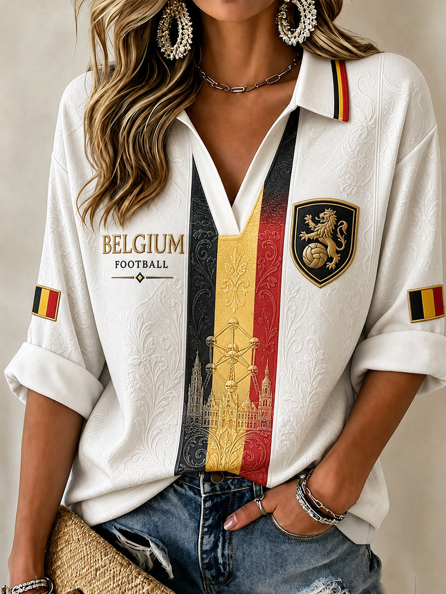 Haut décontracté rétro à imprimé art de fan de football belge