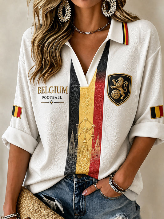 Haut décontracté rétro à imprimé art de fan de football belge
