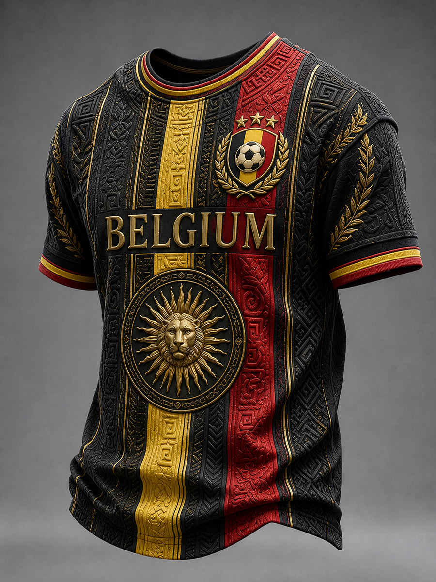T-shirt décontracté avec impression d’art fan de football belge rétro