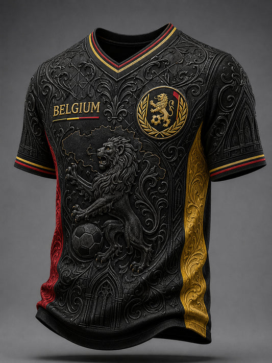 T-shirt décontracté avec impression d’art fan de football belge rétro