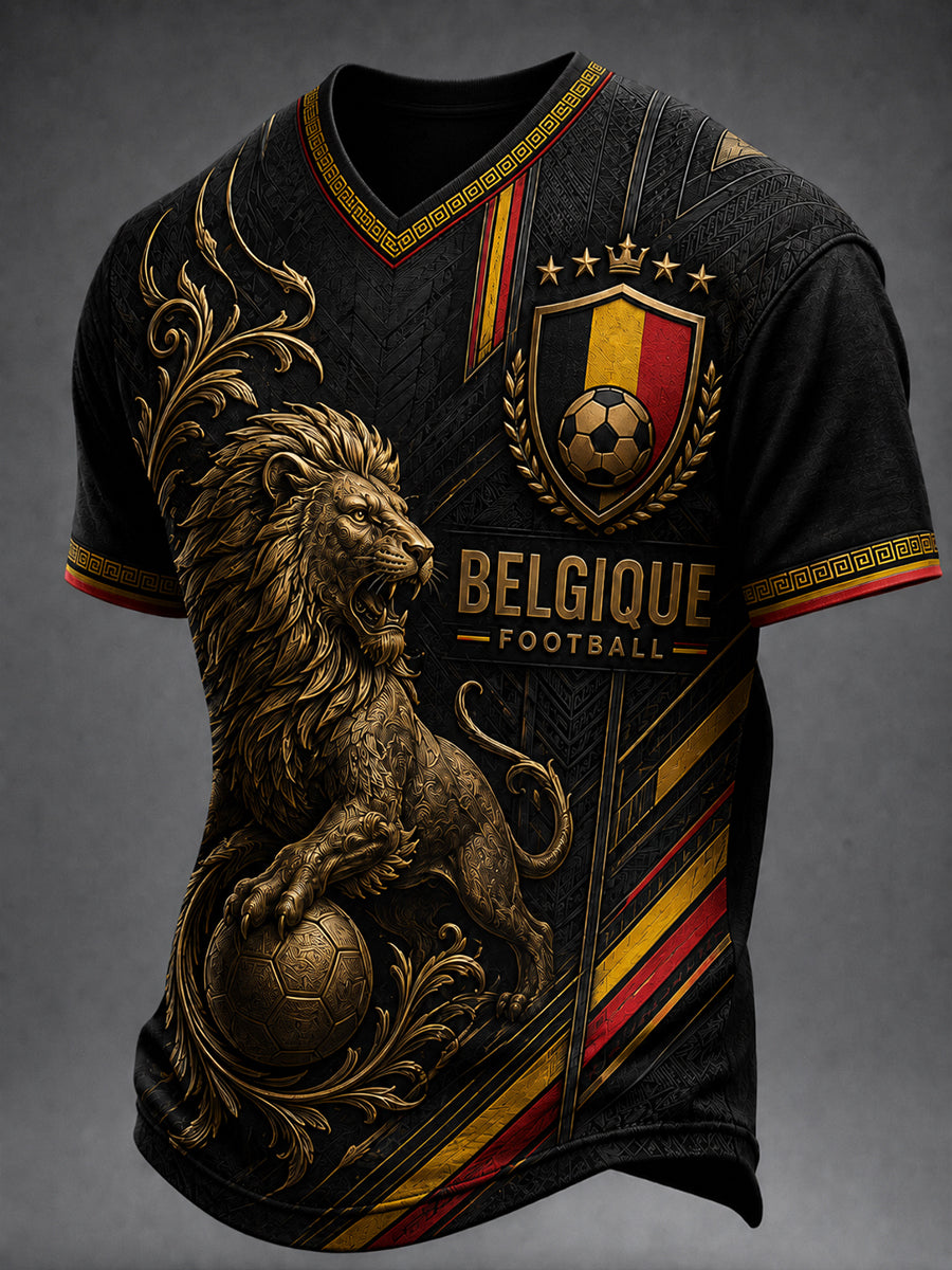 T-shirt décontracté avec impression d’art fan de football belge rétro