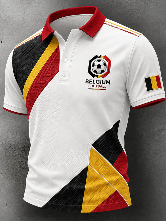 Polo décontracté à imprimé d'art de fan de football belge rétro