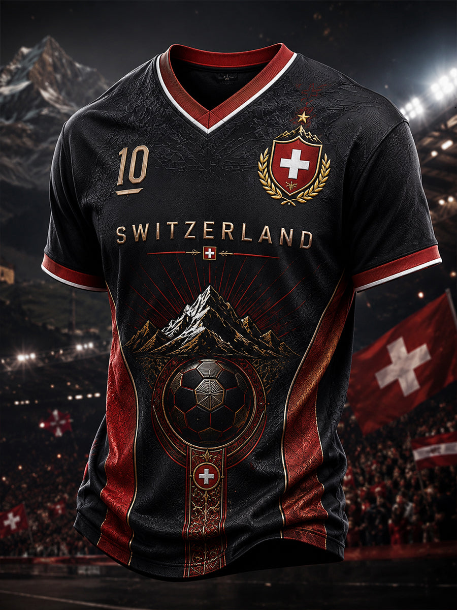 T-shirt à manches courtes et col en V pour hommes, imprimé sur le thème du football
