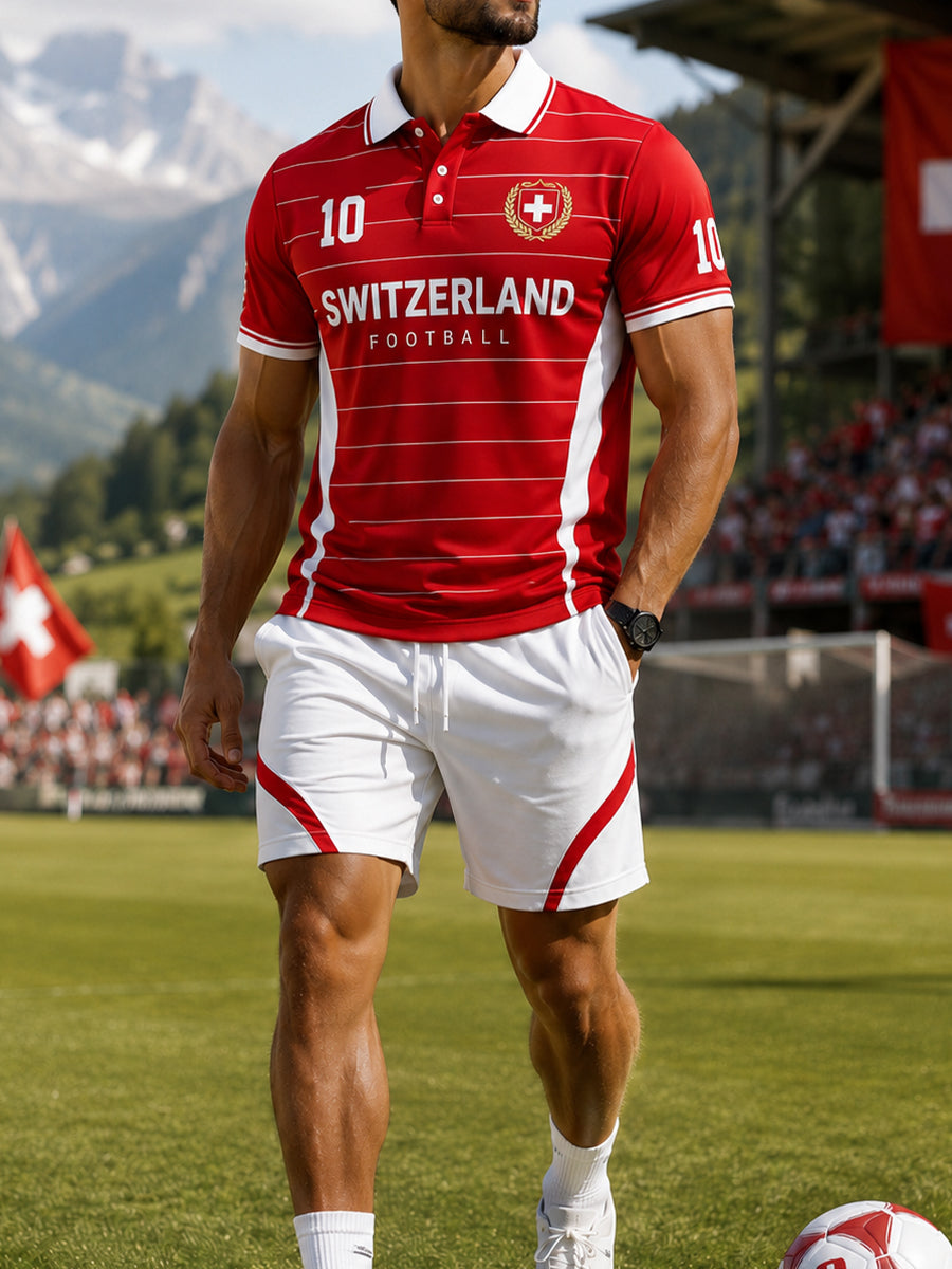 Ensemble polo sportif à manches courtes pour homme, imprimé sur le thème du football