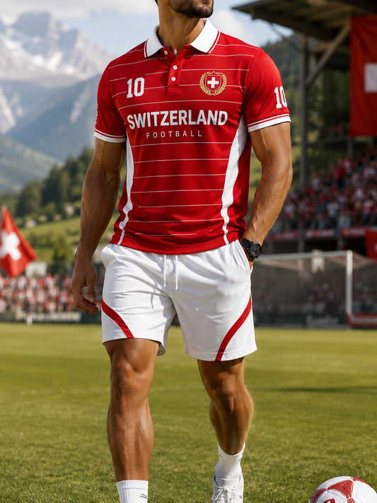 Ensemble polo sportif à manches courtes pour homme, imprimé sur le thème du football