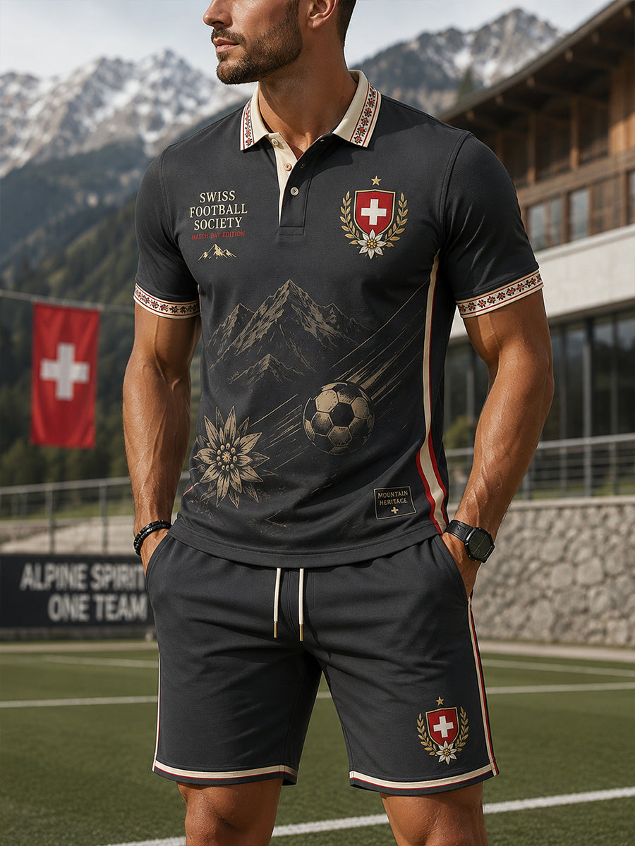 Ensemble polo sportif à manches courtes pour homme, imprimé sur le thème du football