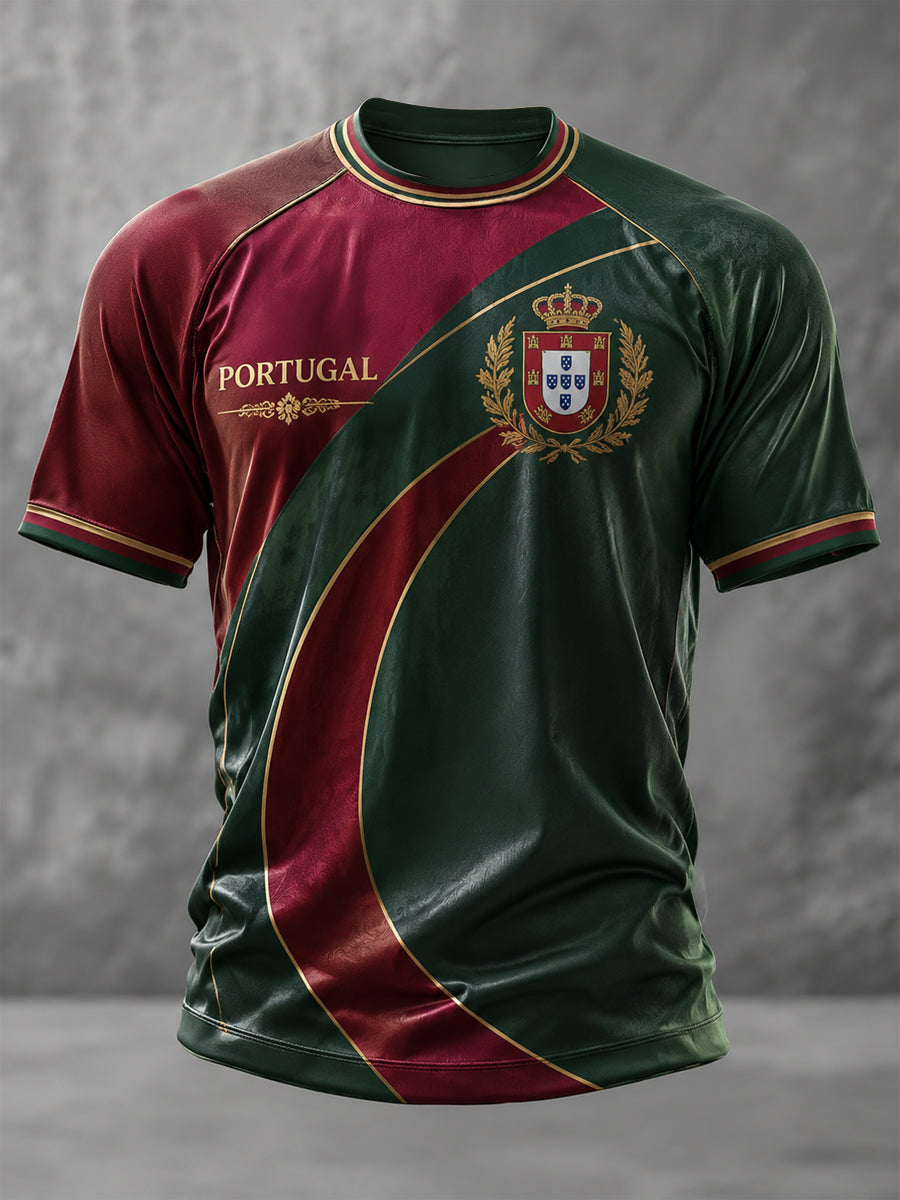 T-shirt à manches courtes décontracté imprimé football portugais pour hommes