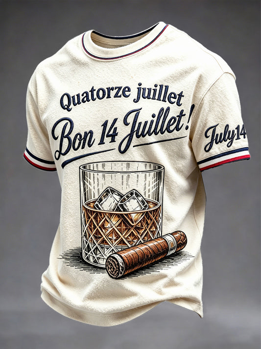 T-shirt décontracté vintage à la fête nationale française pour hommes