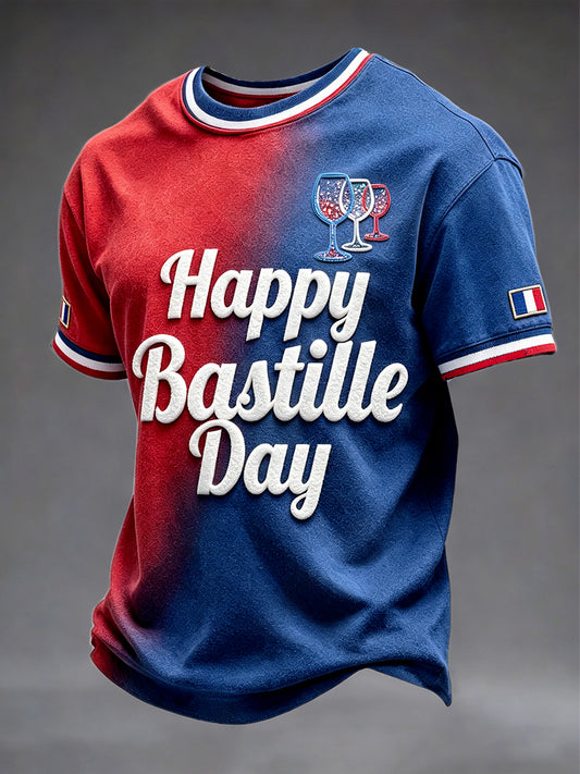 T-shirt décontracté imprimé dégradé fête nationale française 14 juillet pour hommes