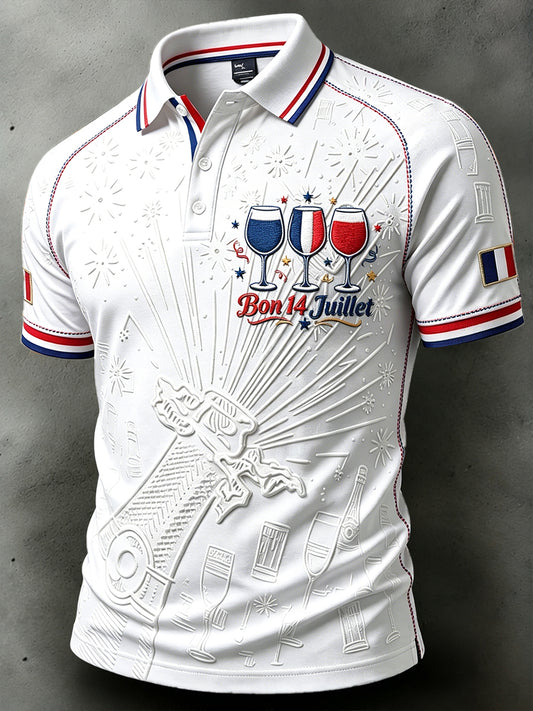 Polo décontracté imprimé fête nationale française blanche (14 juillet) pour homme