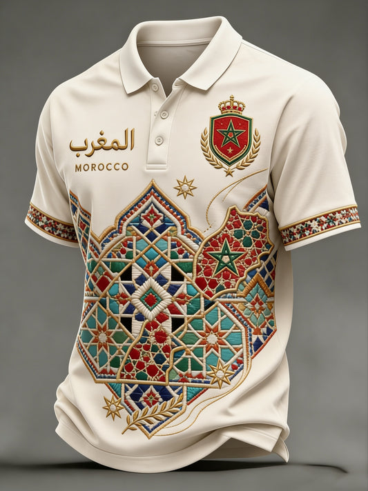Polo décontracté imprimé pour fan de football marocain, modèle homme