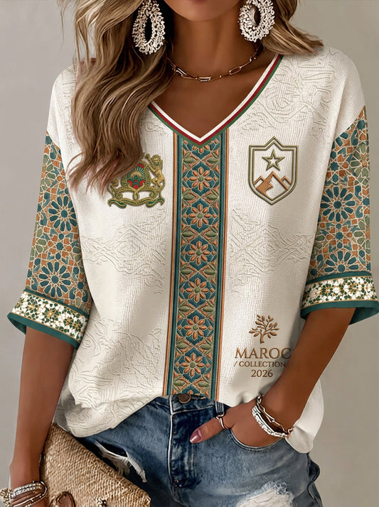 T-shirt décontracté imprimé pour fan de football marocain, modèle femme