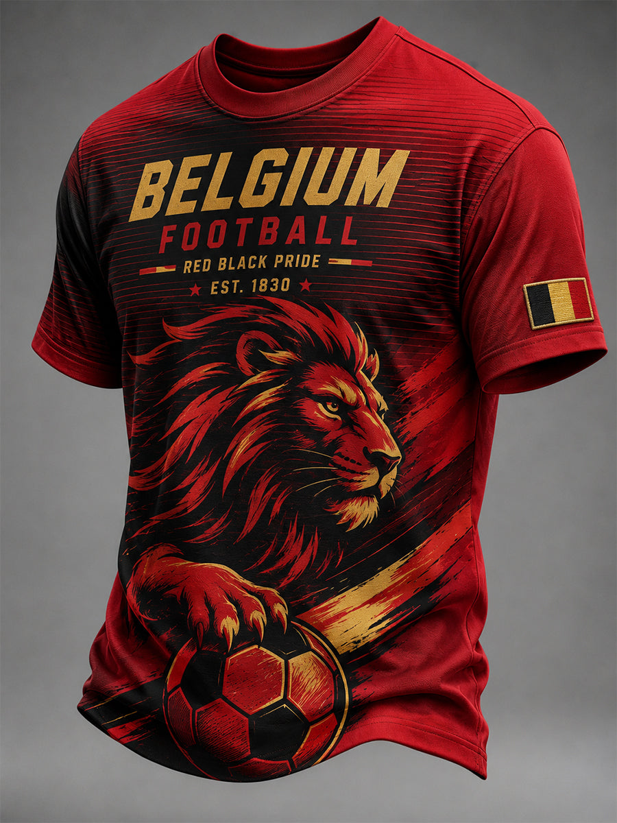 T-shirt à manches courtes pour homme avec imprimé lion et ballon de football
