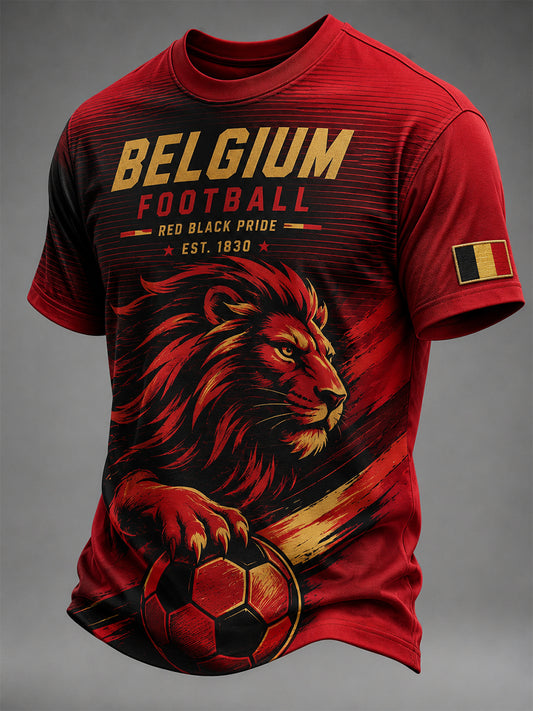 T-shirt à manches courtes pour homme avec imprimé lion et ballon de football